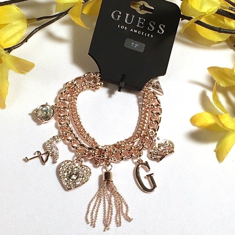 𝅺3/$29! GUESS Charm Bracelet Flamingo, Crown, Heart